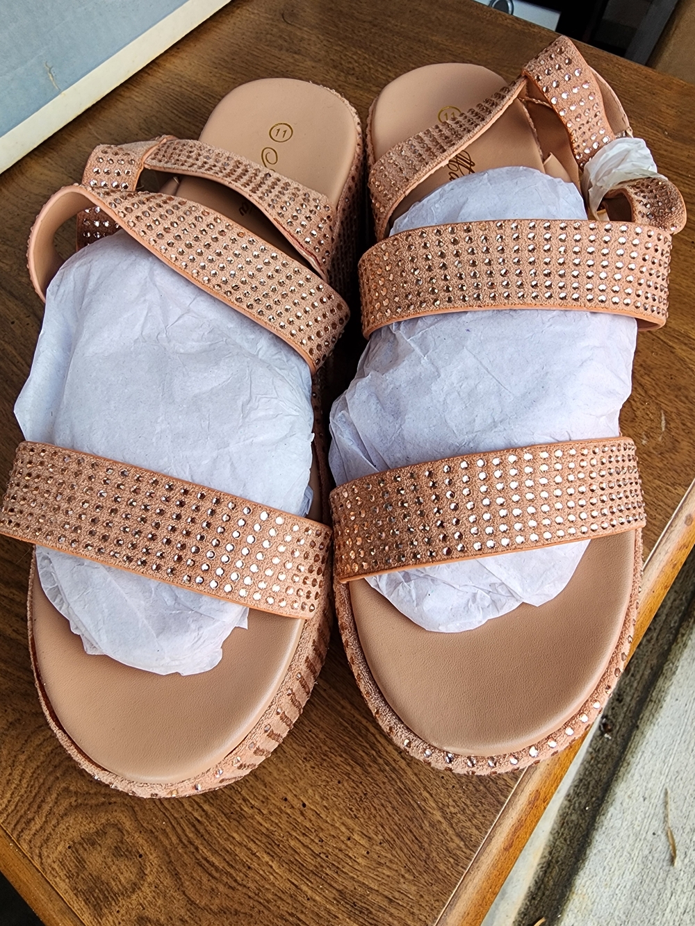 Embellished Rose Gold Strappy Sandals for Women
